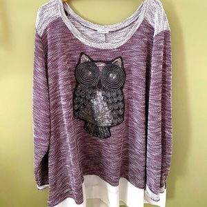 Avenue Embellished Owl Purple Sweater, size 30/32